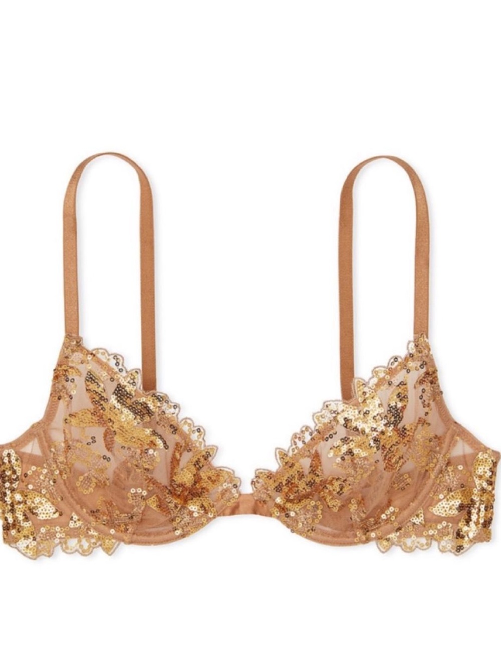 NWT Victoria's Secret 34 B gold sequin bralette with lace trim